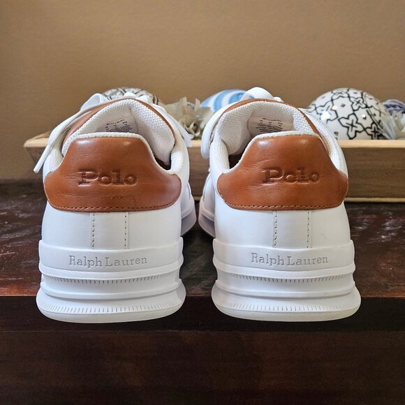 Polo Men's Heritage Court Leather Sneakers, White/Khaki, Sz 13 - Picture 5 of 16
